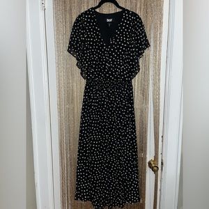 DKNY Women’s Short Sleeve V-Neck Dot Chiffon Fit and Flare Dress